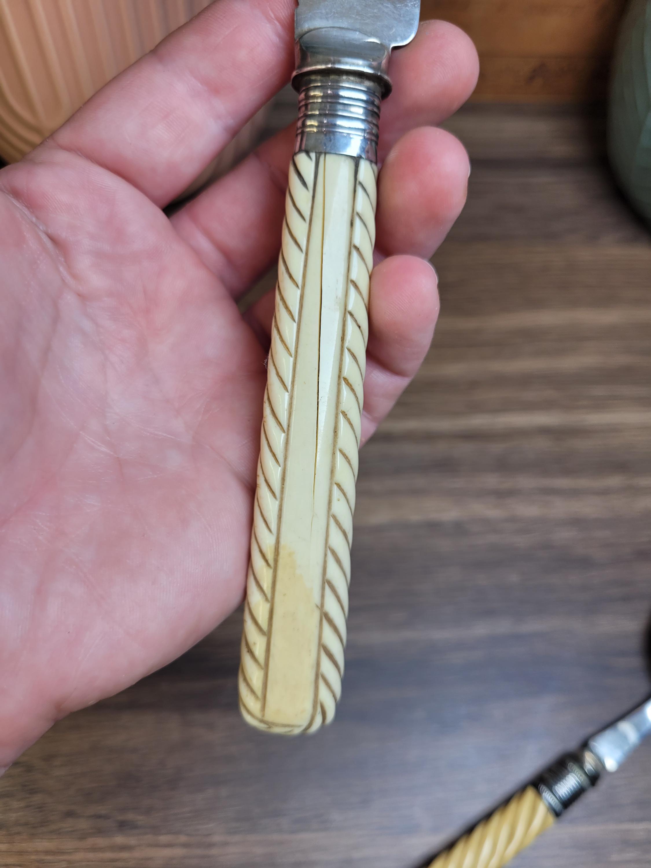 Antique Butter Knife and Serving Spoon, Carved Effect Handle