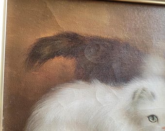 子猫のキャンバスに描かれた美しいヴィンテージ油絵、猫の絵画、子猫の