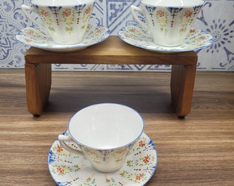 Tazas de té y platillo estilo Art Déco vintage, tazas de té con patrón pintado a mano
