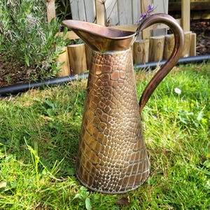 Unusual Edwardian Crocodile/Snake Skin Embossed Copper Pitcher Jug, Watering Can, Indoor Plants, Art Deco,