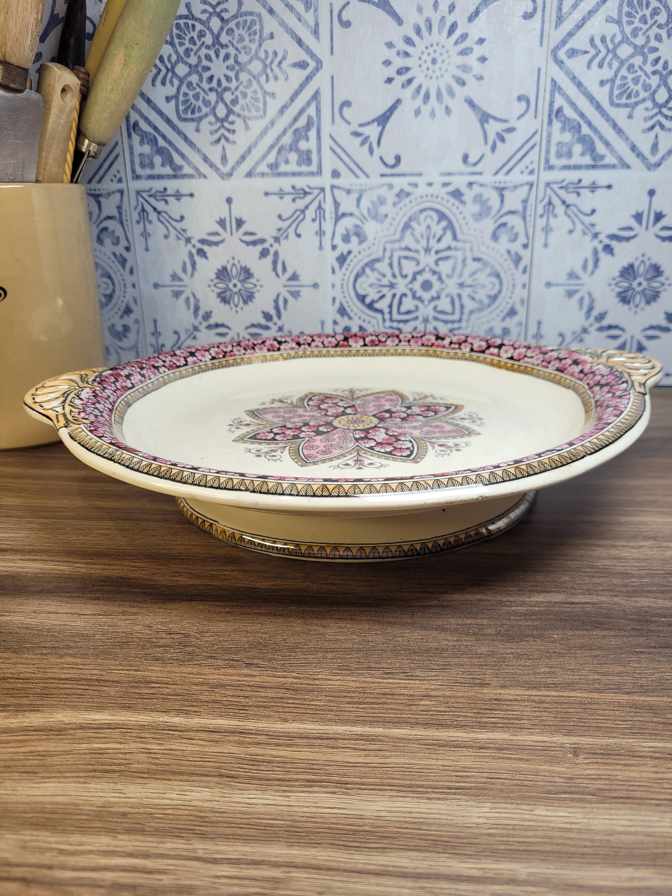 Antique White Ironstone Pedestal Cake Sandwich Stand 1880s