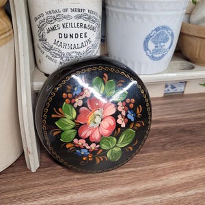 Vintage Hand Painted Metal Tin, Trinket Box, Made in USSR.