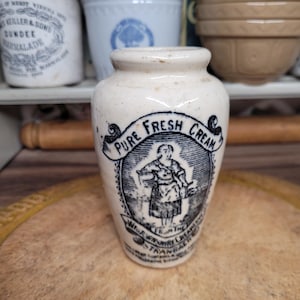 Antique Stoneware Advertising Cream Dairy Pot, Stranraer Stoneware Pot, Antique Cream Pot, Wigtownshire Creamery