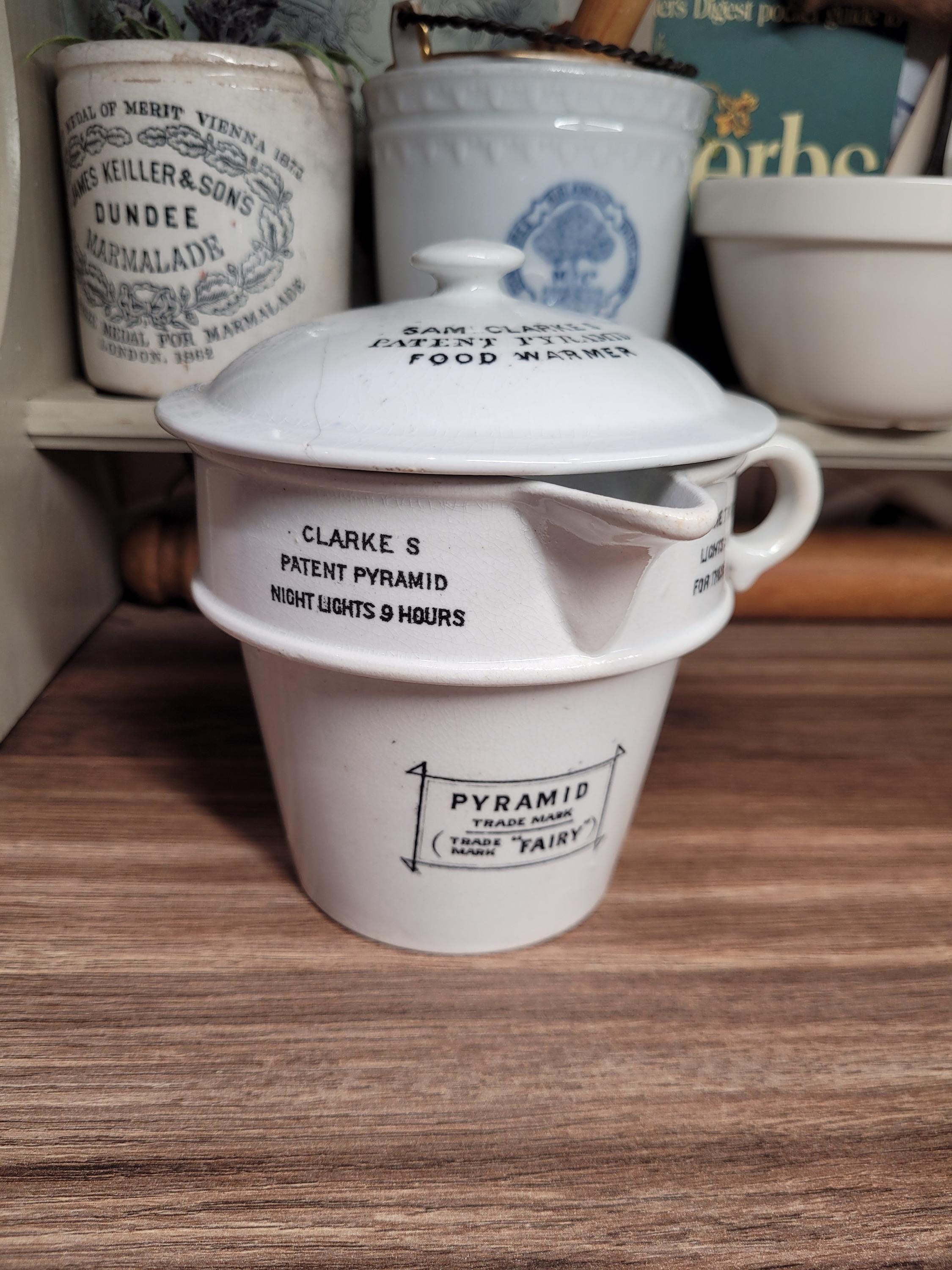 Antique White Ironstone Clarks Pyramid Food Warmer, Antique