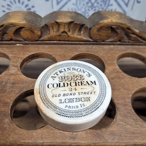 Antique Pot Lid, Chemist Advertising, White Ironstone Pot, Atkinson Rose Cold Cream, Antique Advertising