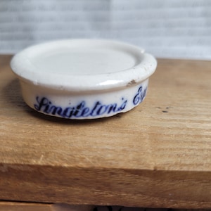 Antique Stoneware Advertising Pot Lid for Singleton&#39;s Eye Ointment