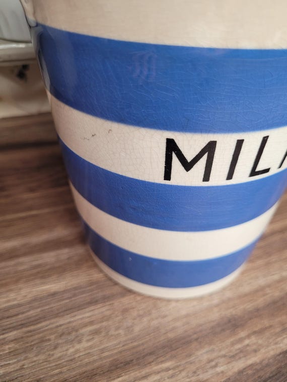 食器 MiLk Vintage 1950s Kleen Kitchenware Milk Jug, Blue and White Stripes