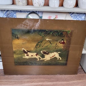 Antique Reverse Oil on Glass Painting of Spaniel Dogs, Antique Dog Oil Painting, Dog Decor