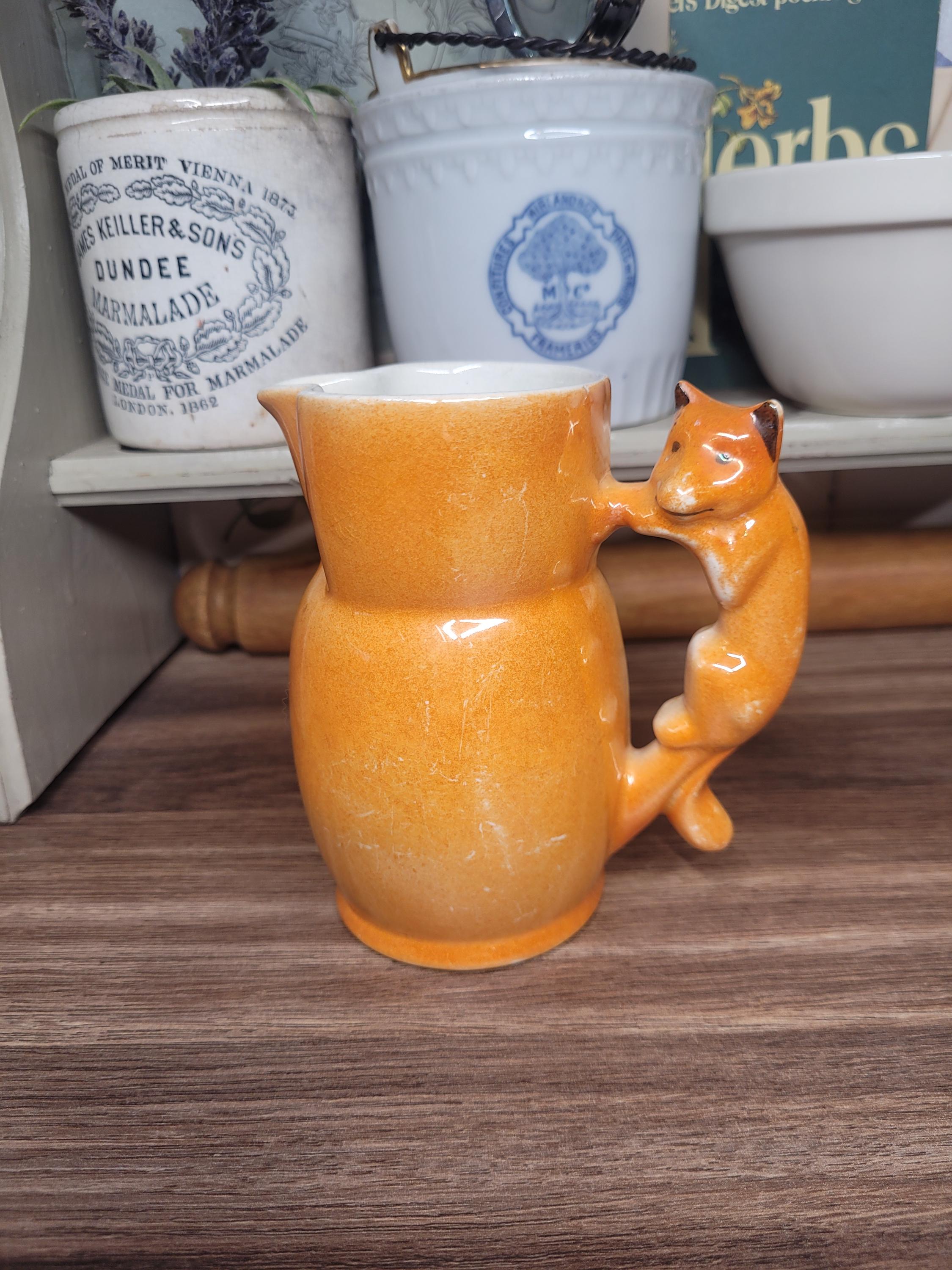 Vintage 1930's Czechoslovakia Marigold Orange Lustreware Jug