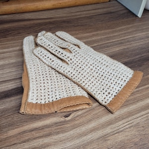 Damen Vintage Fahren Leder Handschuhe, Braun Bräunlich, Film Prop, Vintage Fashion