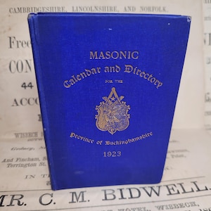 Calendario e elenco massonico antico Buckinghamshire 1923, libro massonico, libro della confraternita, libro della società segreta