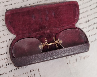 Vintage Pince Nez Pinch Nose Spectacles and Case, Vintage Glasses, Collectible Spectacles,  Vintage Curio