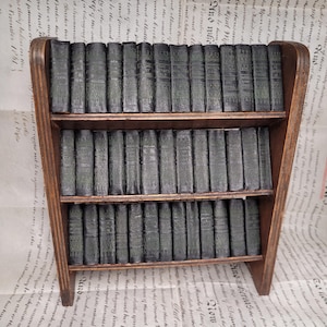 Miniature 1930s Leather Shakespeare Books By Allied Newspapers,  Complete 40 Book Set on Original Wooden Bookshelf