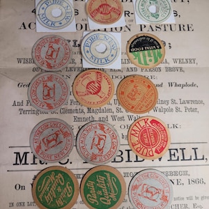 Collection of Vintage Milk Bottle Tops Advertising, Vintage Dairy Advertising