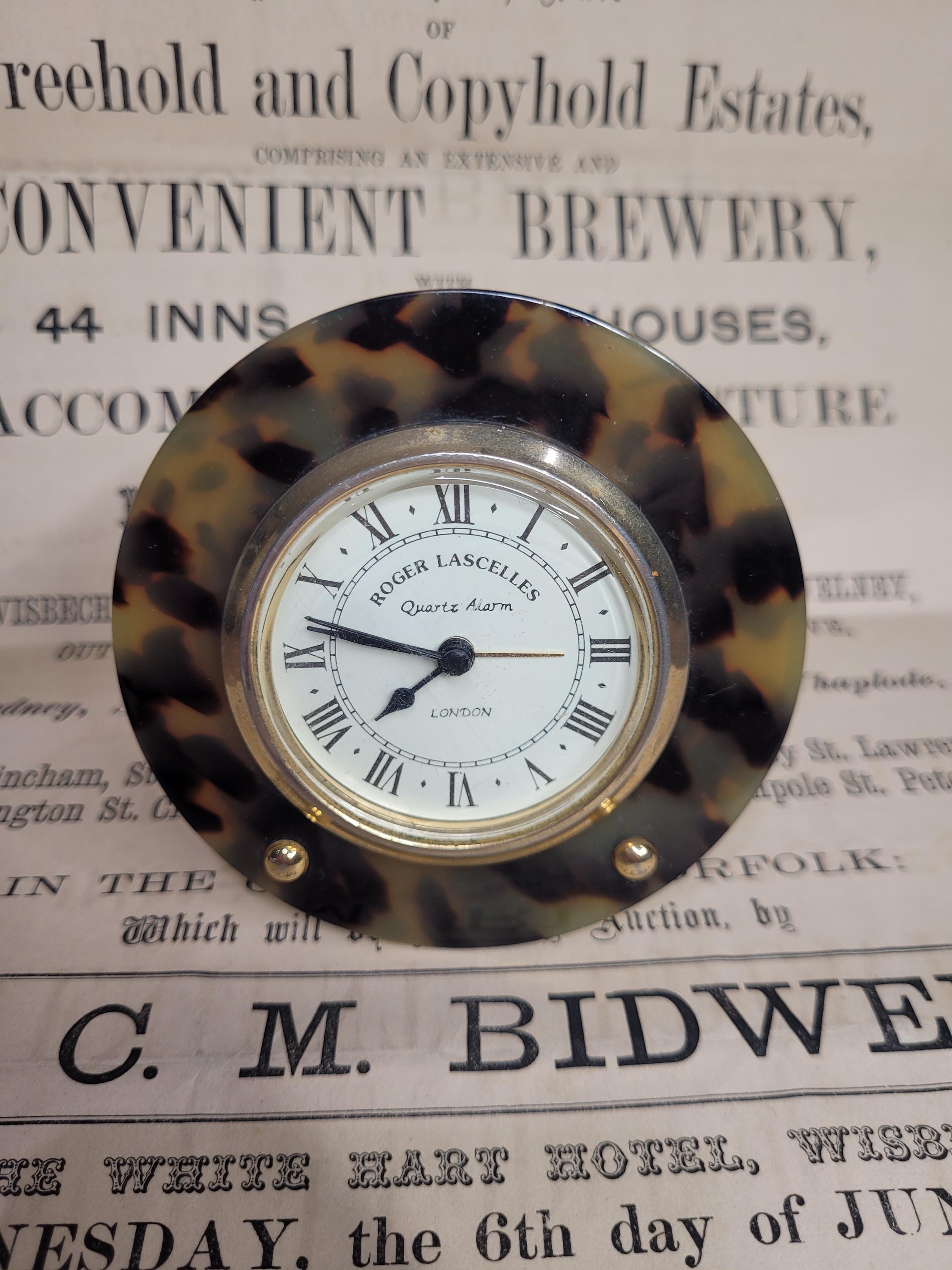 Vintage Roger Lascelles Desk Clock, Faux Tortoiseshell Design