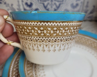 Royal Worcester Pattern B853 Turquoise Beige Floral Gold Demitasse