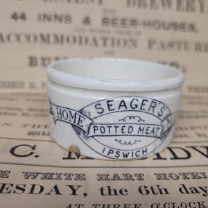 Vintage White Ironstone R Seager Fine Potted Ham Bloater Paste Pot Vintage Advertising, Vintage Meat Paste Jar