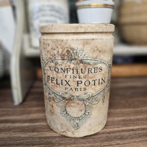 Stunning Stained Antique French Felix Potin Confit Pot, Paris, Antique Kitchenalia Display, Antique Ironstone Advertising
