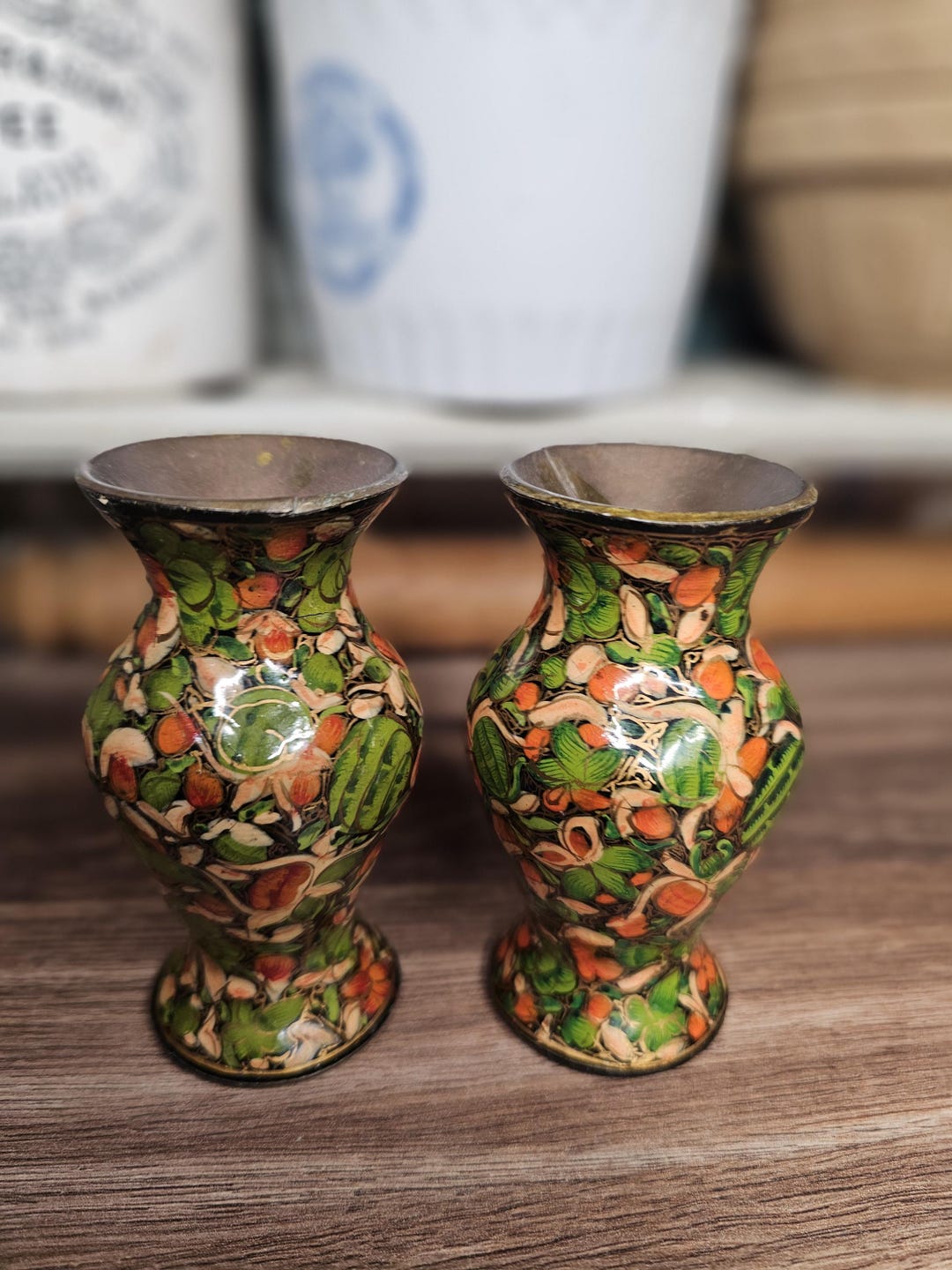 Kashmiri Vintage Lacquered Petite Vases, Vintage Decor - Etsy
