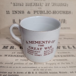 Antique Commemorative A Memento of The Great War Mug 1919, Antique Mug, Collectible Military Memorabilia
