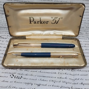Vintage Inscribed Parker 51 Classic Pen & Pencil Set, Collectible Parker Pen, Vintage Pen Set, Vintage Stationery