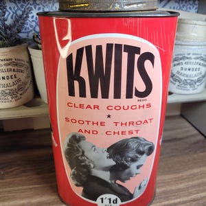 1950s Advertising Tin, Kwits Clear Coughs. Advertising Tin, Ship Display,  Collectible Tin