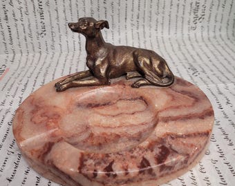 犬 イヌ 大理石 オブジェ ブロンズ 銅像 アールデコ 置物 重量約3.6kg 大理石の台座に置かれたアールデコ調の犬、ブロンズ調の犬のペア