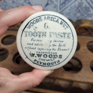 Antiker Wald Areca Nuss Zahnpasta Plymouth Topf Deckel, Apotheke Glas, Werbung viktorianischen Paste Topf, Apotheke antike Apotheke