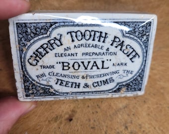 English Victorian Boval Cherry Tooth Paste Rectangular Pot,  Antique Advertising Ironstone, Antique Chemist,  Rare Pot Lid