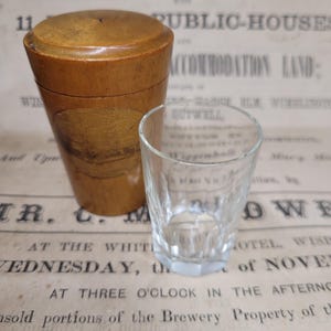 Antique Mauchline Ware Shot Glass amd Case, Victorian Mauchline Ware Case, Bar Gift