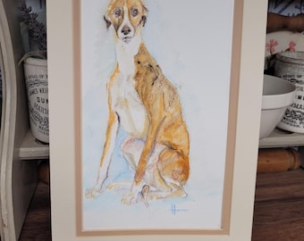 Vacker akvarellmålning av greyhoundhund, originalmålning, hundstudie, signerad konst