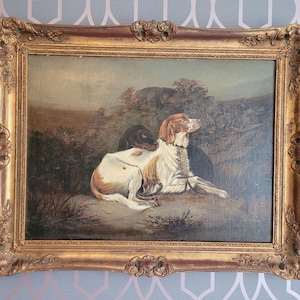 Antique Oil on Canvas Painting of Spaniel Dogs, Antique Dog Oil Painting reserved for Alexis