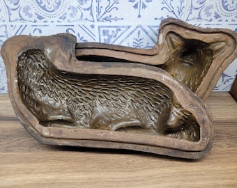 Antique Stoneware Jelly Mould, Sheep Design, Victorian Kitchenalia