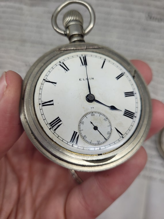 Antique ELGIN Large Pocket Watch, Silveroid, Vict… - image 9