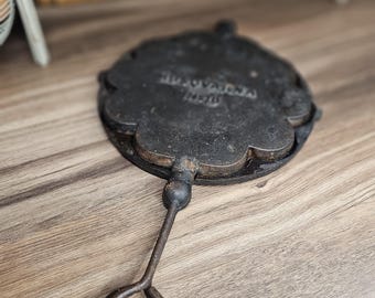 1920s Cast Iron Swedish Waffle Skillet, Heart Shaped Waffles, Antique Kitchenalia