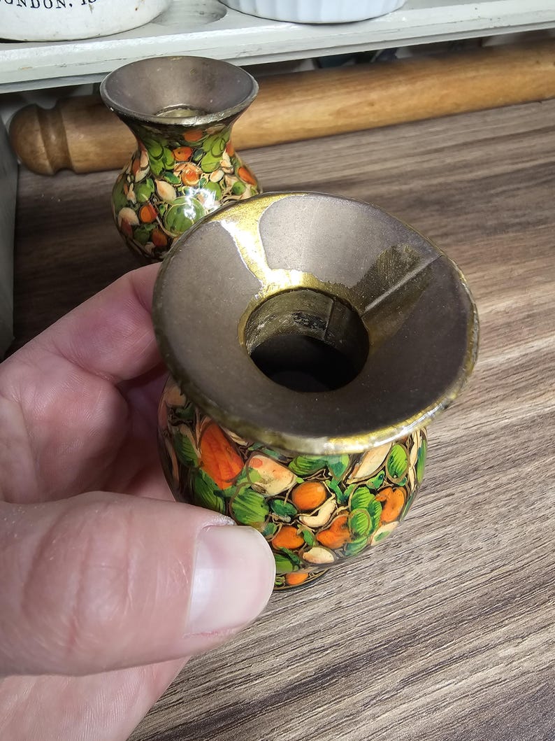 Kashmiri Vintage Lacquered Petite Vases, Vintage Decor - Etsy