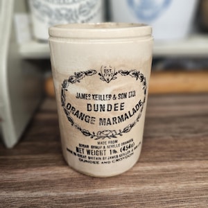 Antique Stained James Keiller & Sons Ironstone Dundee Marmalade Crock, Home Decor, Vase Pot, Vintage Kitchen Advertising