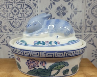 Vintage Bunny Casserole Dish, Pie Dish, Animal Head Bowl, Vintage Terrine