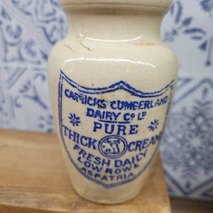 Victorian Dairy Bottle, Carricks Cumberland Cream Dairy Pure Thick Cream, Stoneware bottles, Antique Dairy Advertising