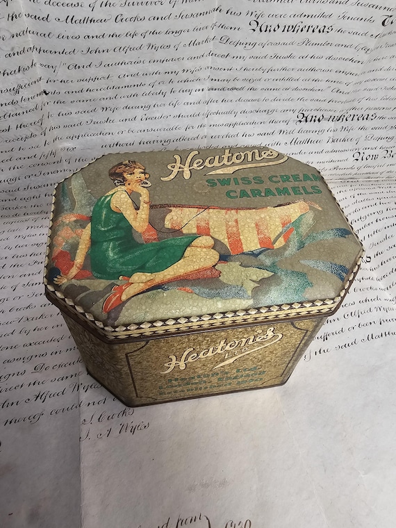 1950s Advertising Tin, Heatons Swiss Cream Caramels, Advertising Tin, Prop Display,  Collectible Tin