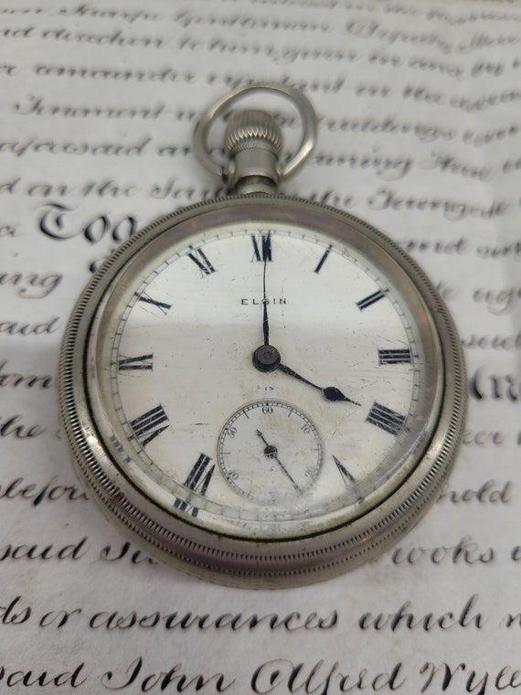 Antique ELGIN Large Pocket Watch, Silveroid, Vict… - image 6