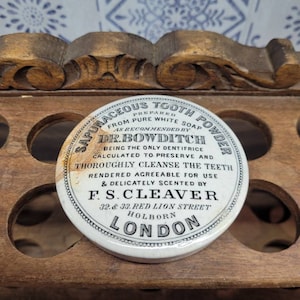 Antique Ironstone Advertising Pot Lid, Tooth Powder Paste, D Bowditch,  Antique Chemist,  White Ironstone Pot Lid