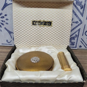 1960s Kigu of London Brass Powder Compact and Lipstick Set, Vintage Fashion,  Vintage Beauty