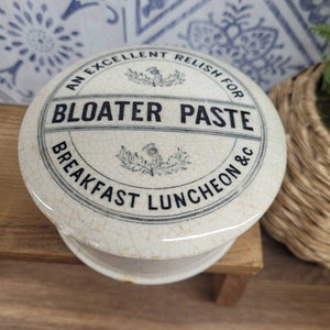 Vintage Potted Meats Relish Pot, Antique Stoneware Pot, Bloater Paste, Meat Ceramic Pot, Antique Advertising Stone Pot
