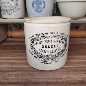 Antique James Keiller & Sons Transfer Printed Ironstone Dundee Marmalade Crock, Home Decor, Vase Pot, Vintage Kitchen Advertising