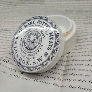 Antique Ironstone Advertising Pot Lid and Base, Potted Meats Army Navy Co-Op Society London