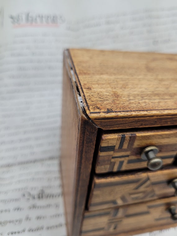 Antique Yosegi Cabinet with Drawers, Antique Wood… - image 3