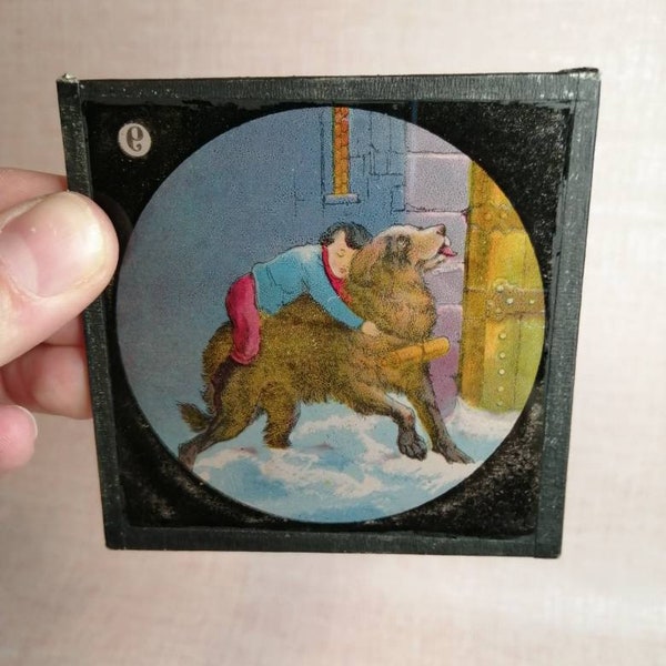 Antique Magic Lantern Glass Slide St Bernard Dog Victorian