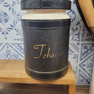 Vintage Tobacco Jar, Vintage Shop Display,  Vintage Jar,Cermaic and Leather, English Tobacco Jar