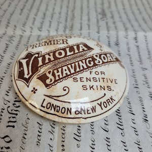 Rare Antique Ironstone Advertising Pot Lid, Sepia Coloured Lid, Vinolia Shaving Soap